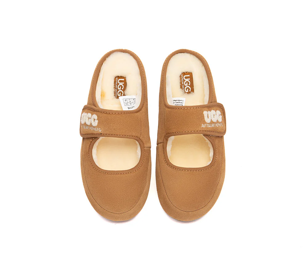AUSTRALIAN SHEPHERD? UGG Slippers Sheepskin Wool Adjustable Strap Mary Jane Velly