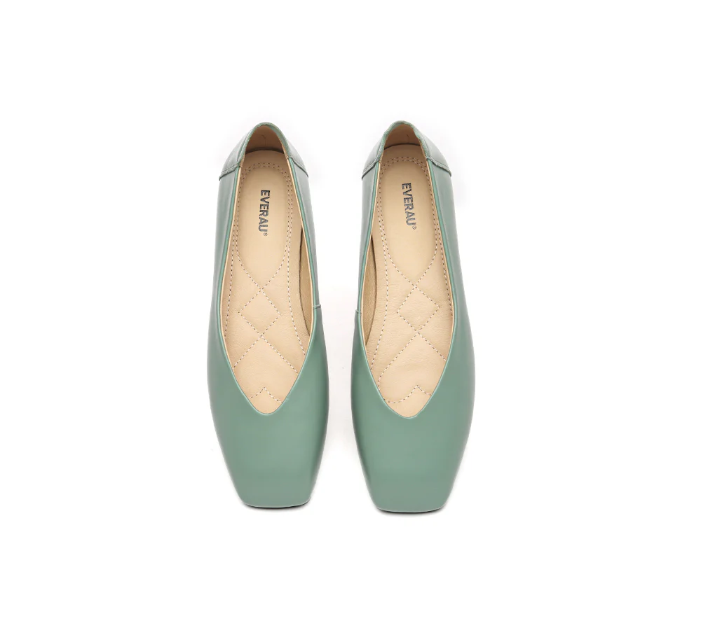 EVERAU? Women Leather Square Toe Ballet Flats Linda