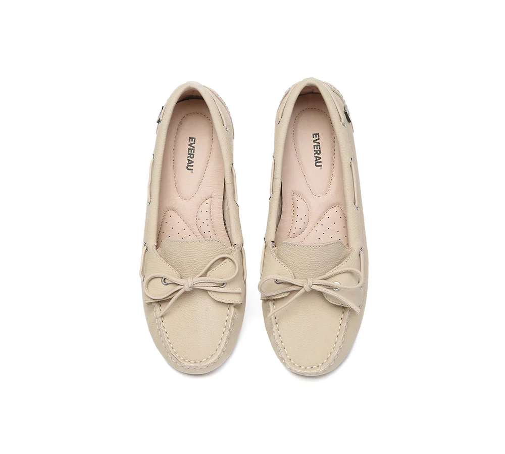 EVERAU? Women Leather Bow Casual Loafers Summer Moccasins Monty
