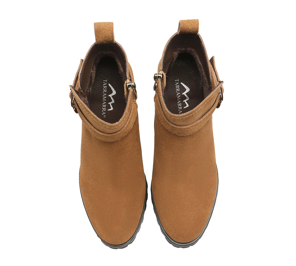 TARRAMARRA? Women Leather Zipper Block Heel Ankle Boots Vica