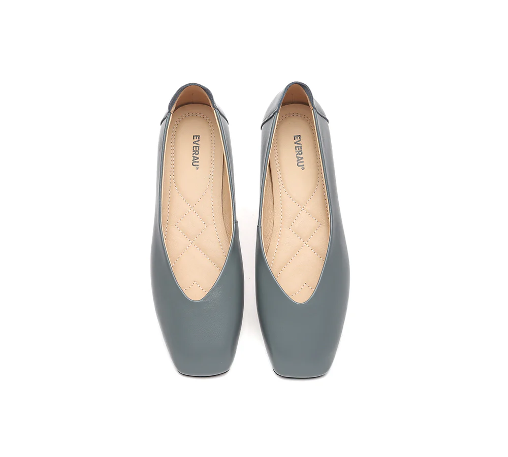 EVERAU? Women Leather Square Toe Ballet Flats Linda