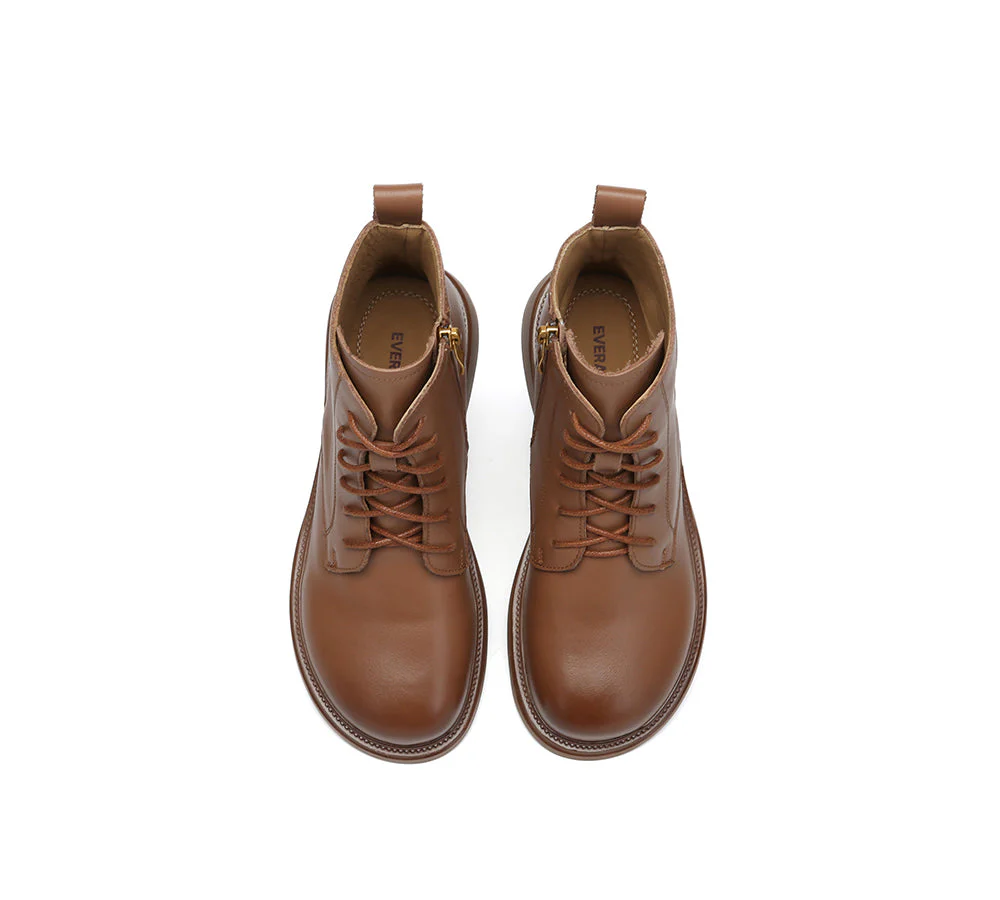 EVERAU? Women Leather Lace Up Zipper Ankle Boots Gabriela