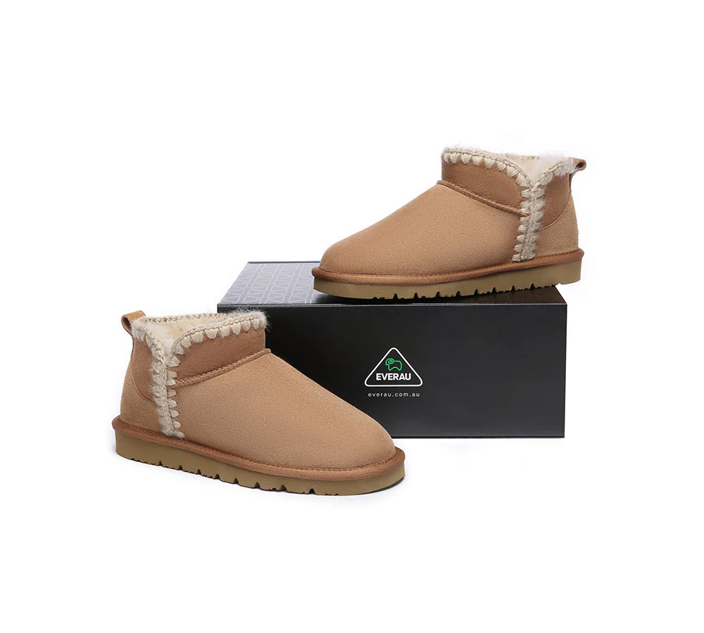 EVERAU? UGG Boots Women Sheepskin Wool Ankle Mini Brooklyn