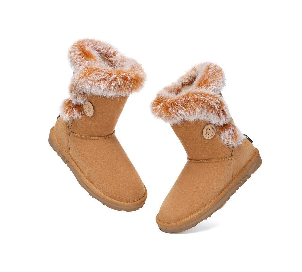 UGG EVERAU? UGG Boots Women Sheepskin Wool Collar Short Button Donna