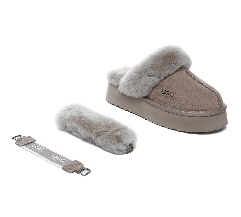AUSTRALIAN SHEPHERD? UGG Slippers Women Removable Wool Strap Slingback Platform Musa