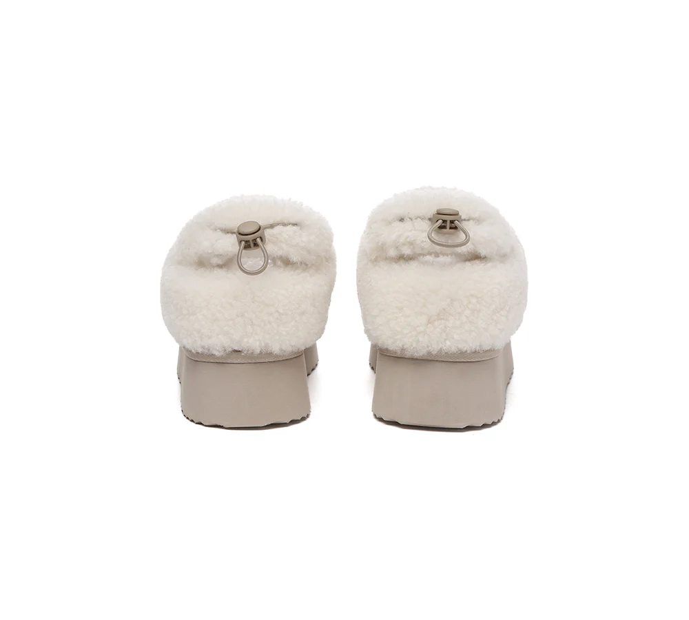 UGG EVERAU? UGG Slippers Women Removable Wool Strap Drawstring Slingback Platform Paige