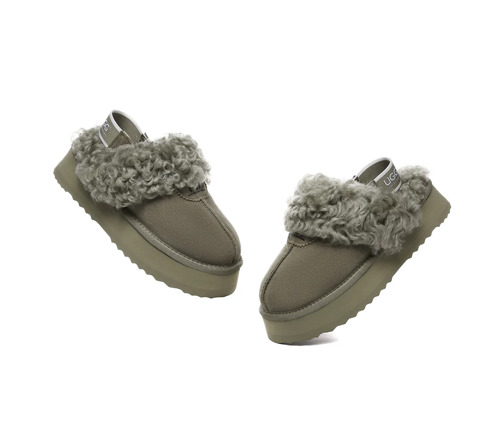 AUSTRALIAN SHEPHERD? 2-Way Style UGG Slippers Women Removable Strap Slingback Platform Waffle Curly