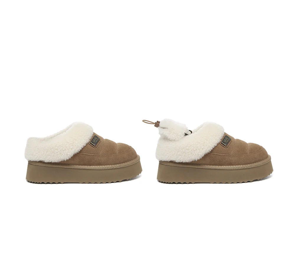 UGG EVERAU? UGG Slippers Women Removable Wool Strap Drawstring Slingback Platform Paige