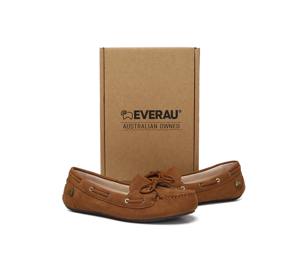 EVERAU? Women Leather Bow Casual Loafers Summer Moccasins Monty