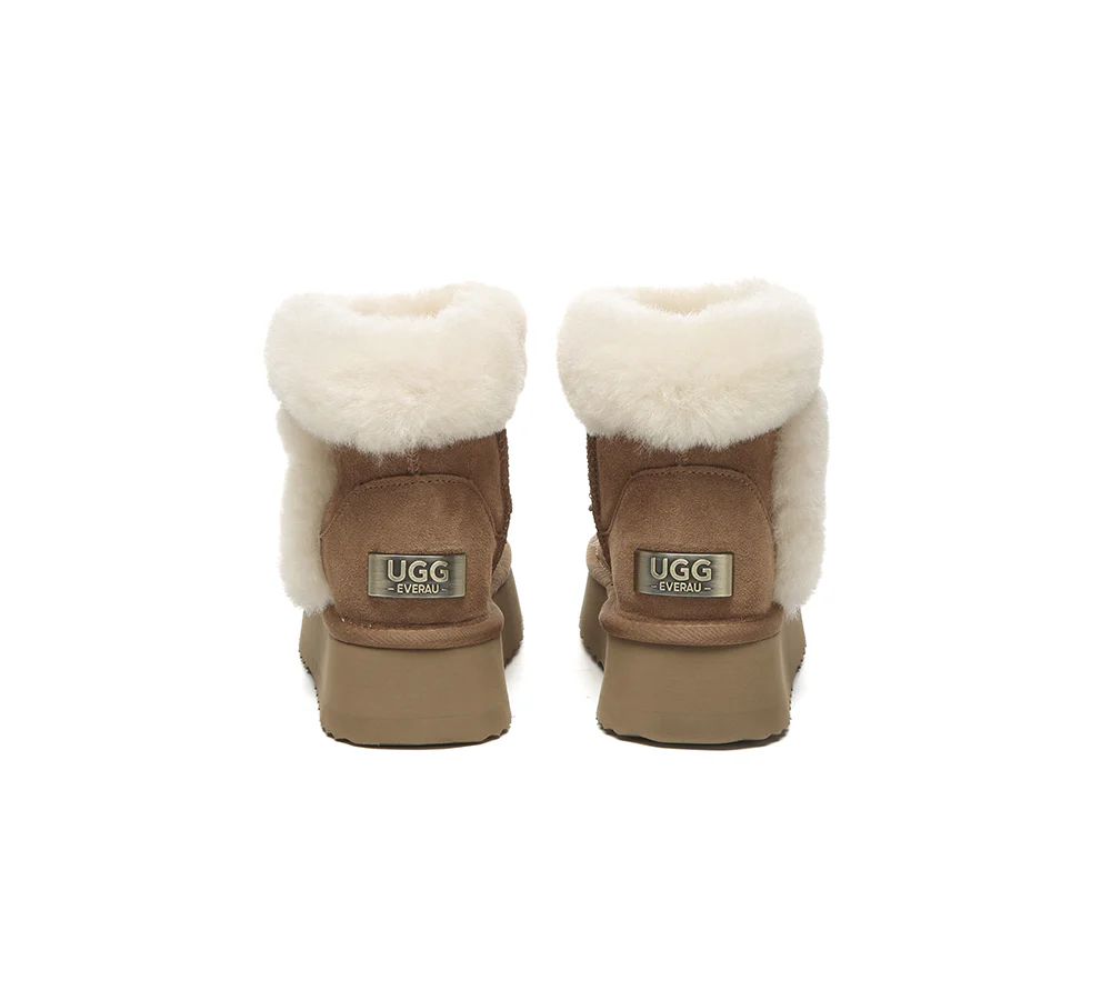 UGG EVERAU? UGG Boots Women Sheepskin Wool Shearling Lined Mini Platform Kazzi