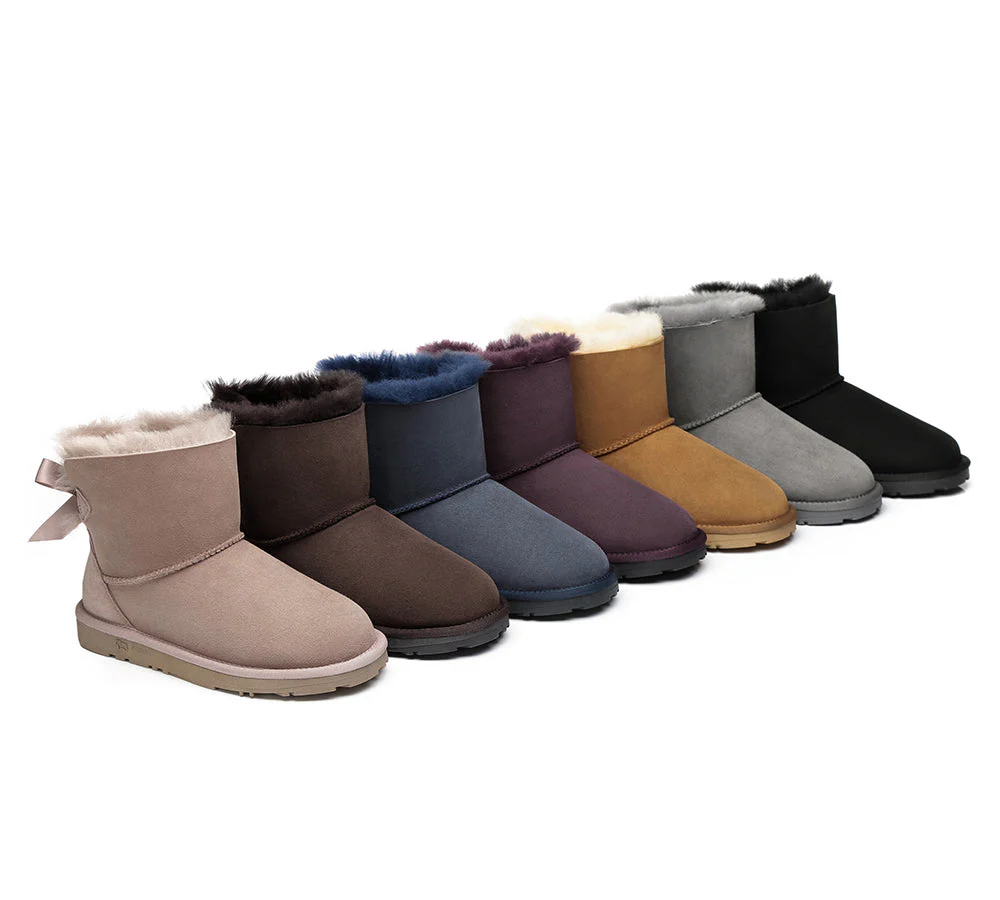 EVERAU? UGG Boots Women Sheepskin Wool Mini Single Back Bow
