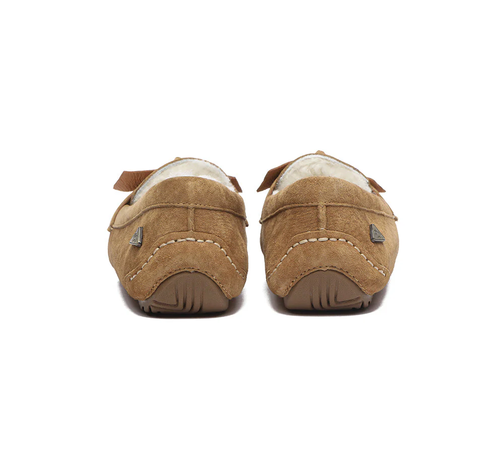 EVERAU? UGG Slippers Women Sheepskin Wool Bow Ankle Woven Moccasins