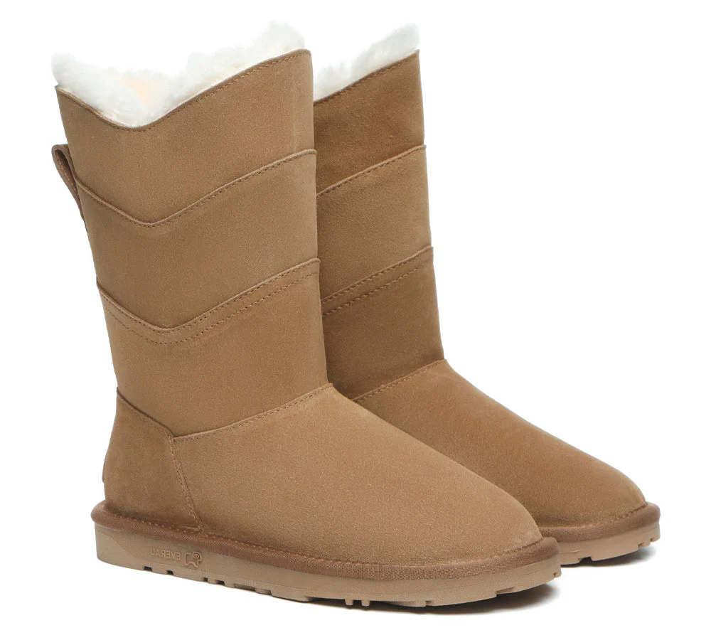EVERAU? UGG Boots Women Premium Australian Sheepskin Wool Tall Swanston 3 Panel
