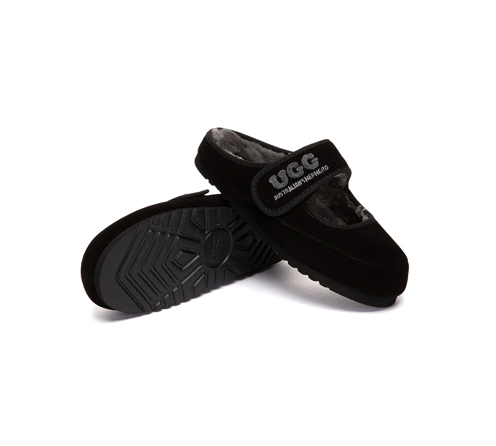 AUSTRALIAN SHEPHERD? UGG Slippers Sheepskin Wool Adjustable Strap Mary Jane Velly