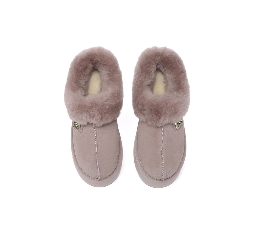 UGG EVERAU? UGG Slippers Women Sheepskin Wool Collar Ankle Platform Gabri