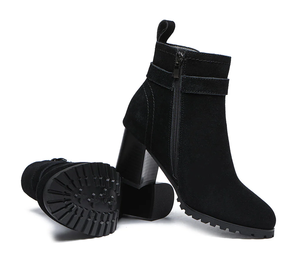 TARRAMARRA? Women Leather Zipper Block Heel Ankle Boots Vica