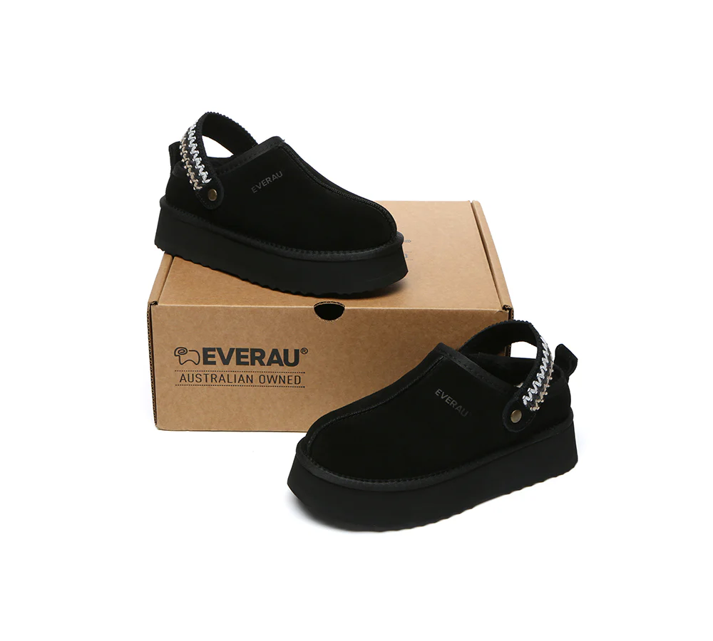 EVERAU? UGG Slippers Sheepskin Wool Slingback Kintted Platform Maeve