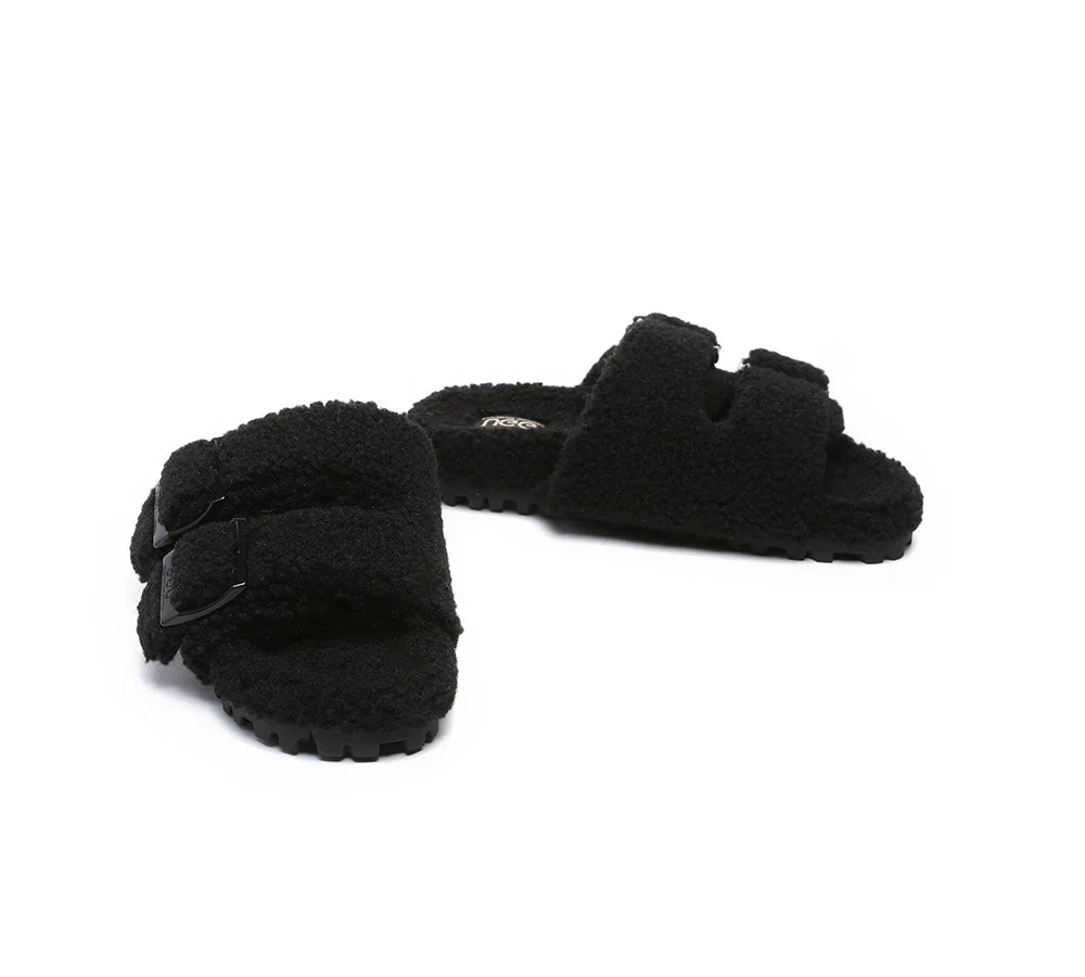 AUSTRALIAN SHEPHERD? UGG Women Shearling Buckle Sandal Slides Jennie