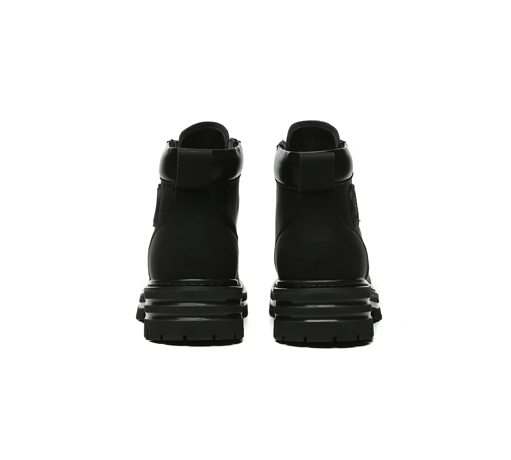 EVERAU? UGG Boots Women Leather Sheepskin Wool Lace Up Chunky Aubrey