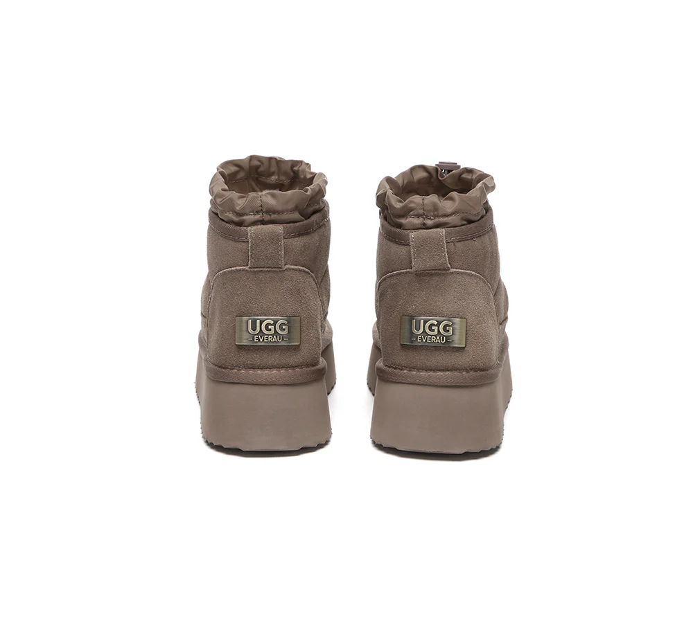 UGG EVERAU? UGG Boots Women Sheepskin Wool Drawstring Platform Picken