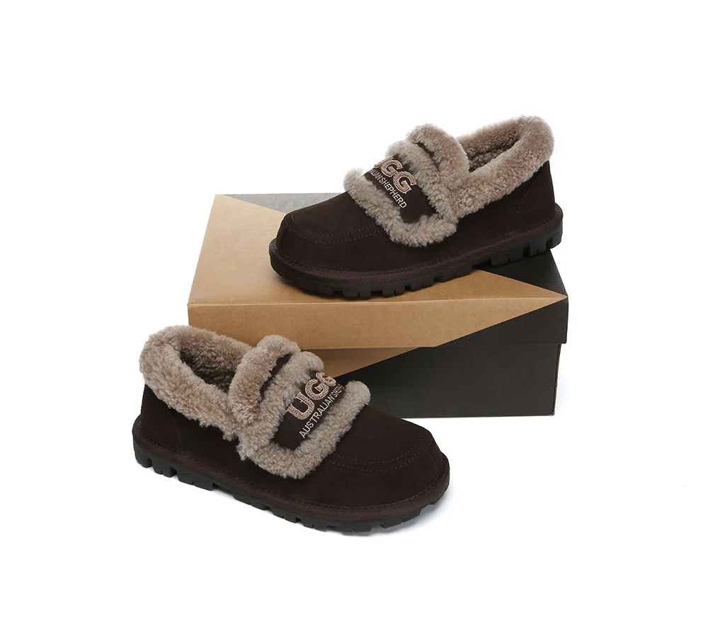 AUSTRALIAN SHEPHERD? UGG Slippers Women Sheepskin Wool Ankle Rilee Loafers