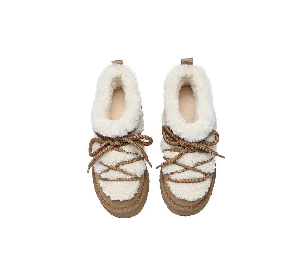 UGG EVERAU? UGG Boots Women Sheepskin Wool Ankle Platform Mini Carmen