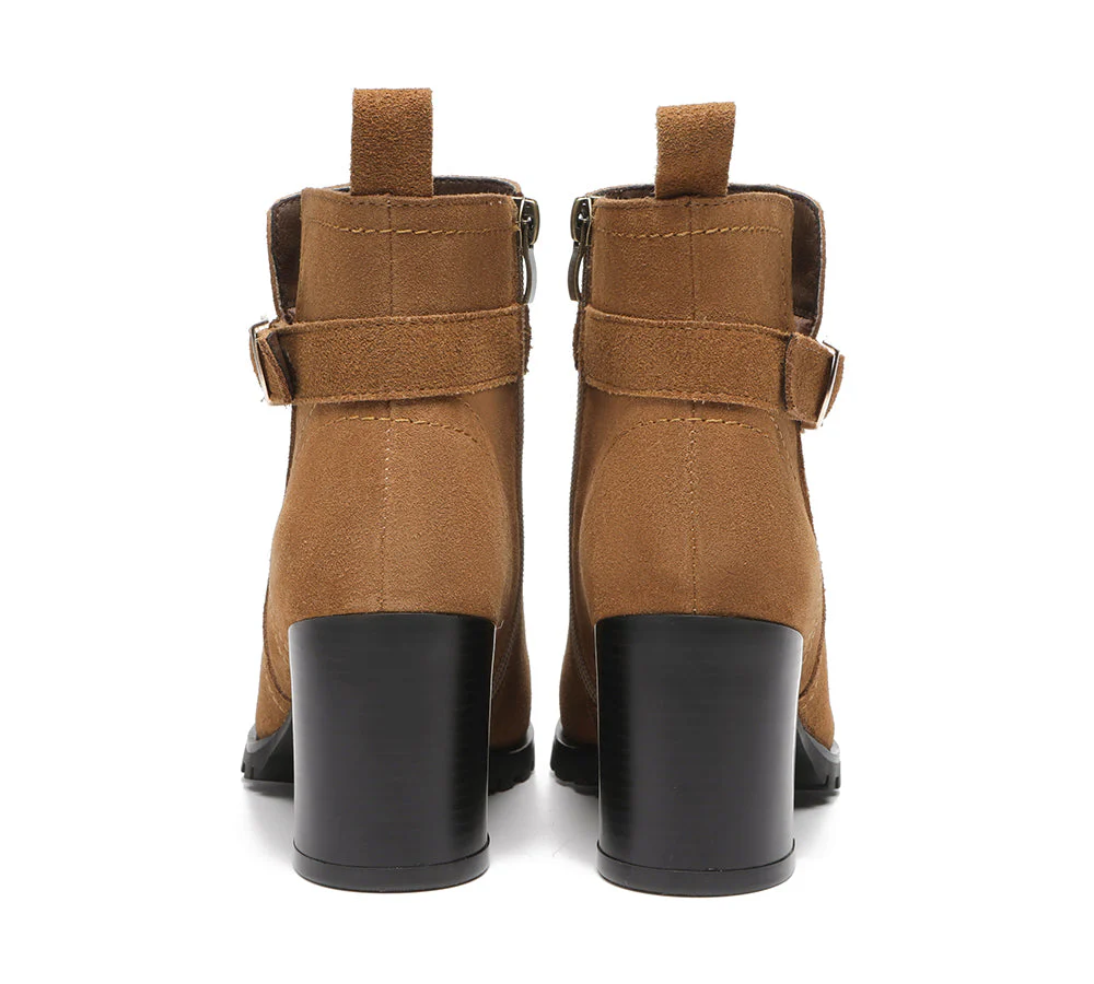TARRAMARRA? Women Leather Zipper Block Heel Ankle Boots Vica