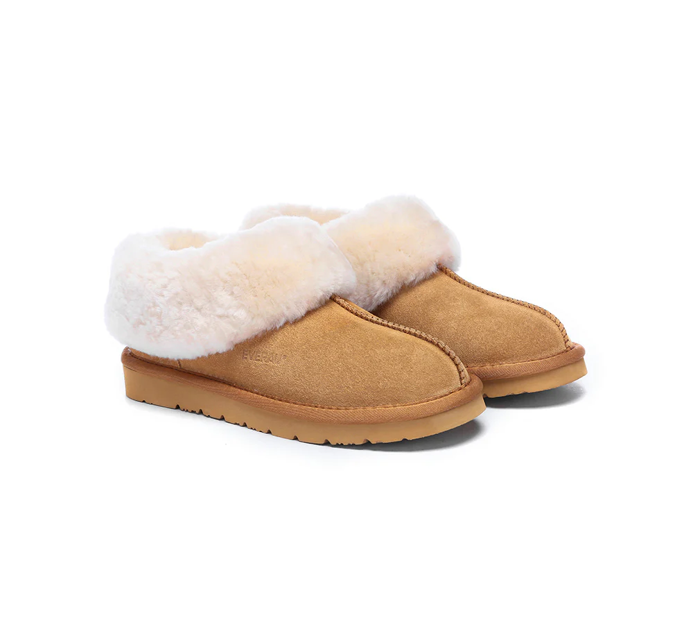 EVERAU? UGG Slippers Sheepskin Wool Suede Ankle Homey