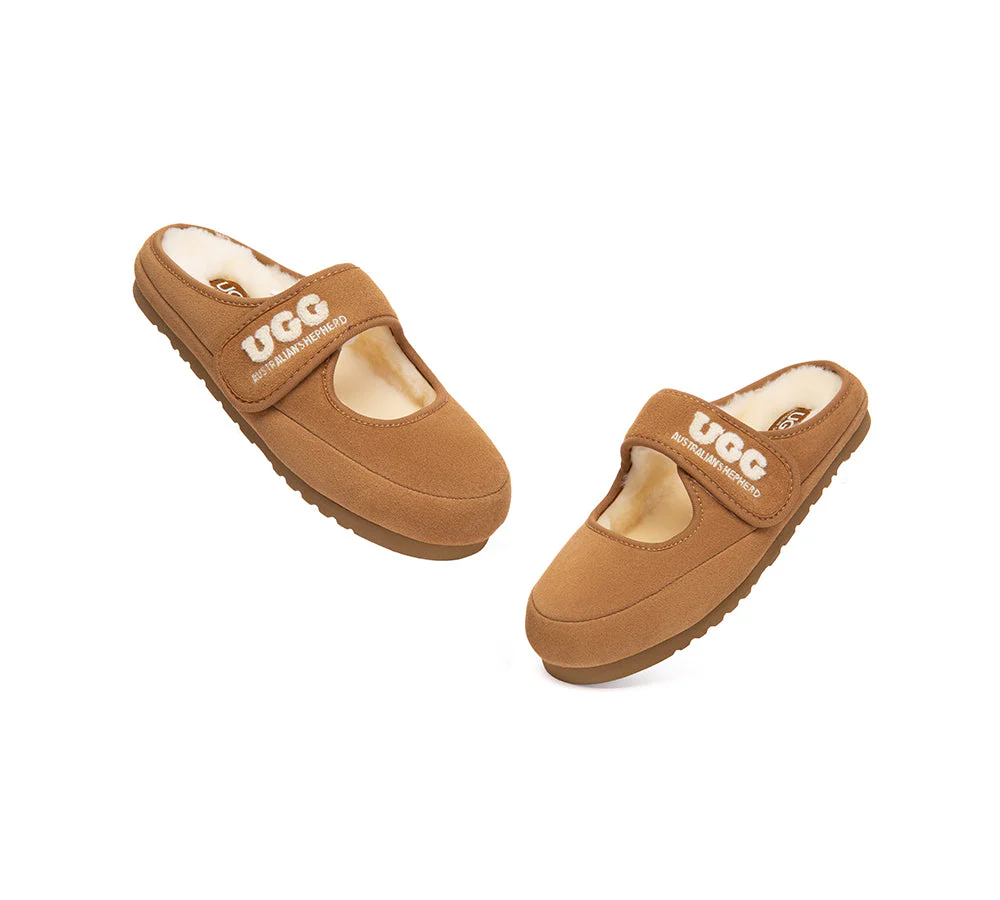 AUSTRALIAN SHEPHERD? UGG Slippers Sheepskin Wool Adjustable Strap Mary Jane Velly