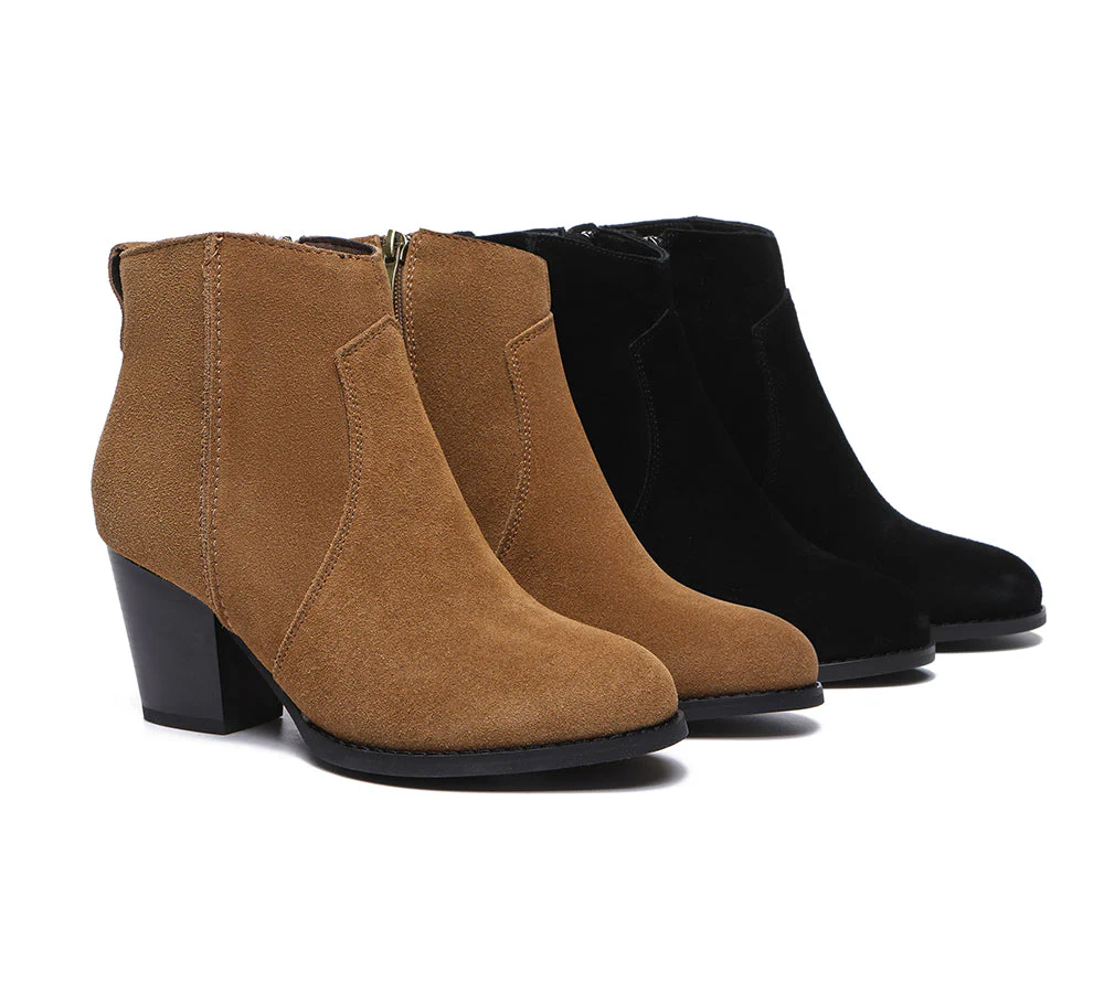 TARRAMARRA? Women Leather Zipper Block Heel Ankle Boots Velora
