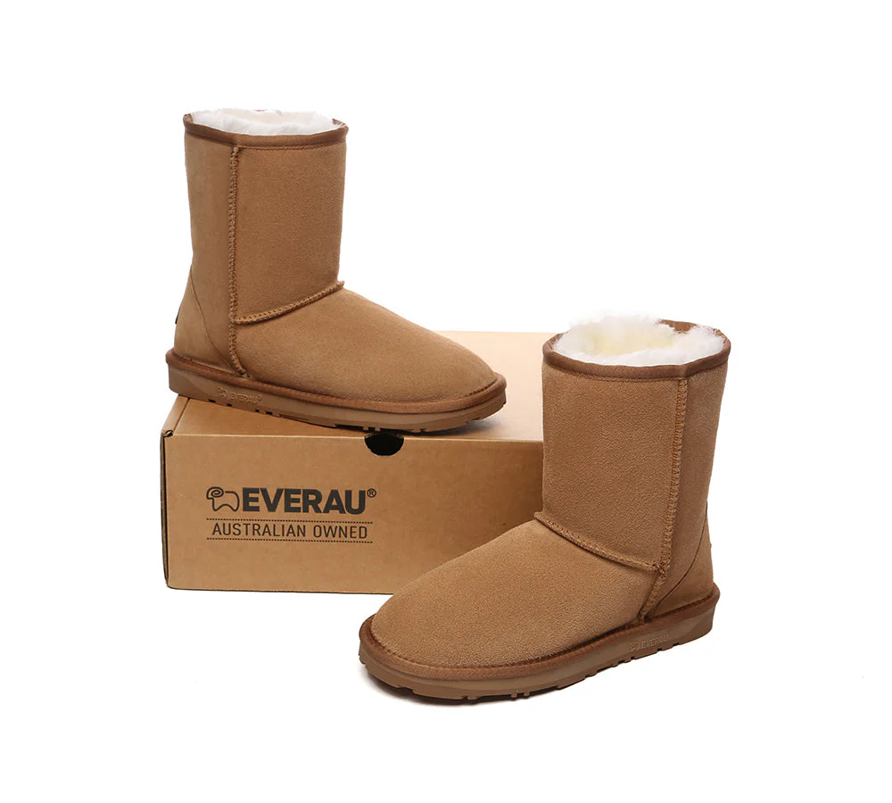 EVERAU? UGG Boots Sheepskin Wool Mid Calf Short Classic Suede