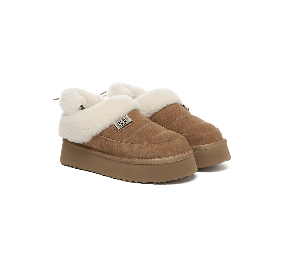 UGG EVERAU? UGG Slippers Women Removable Wool Strap Drawstring Slingback Platform Paige