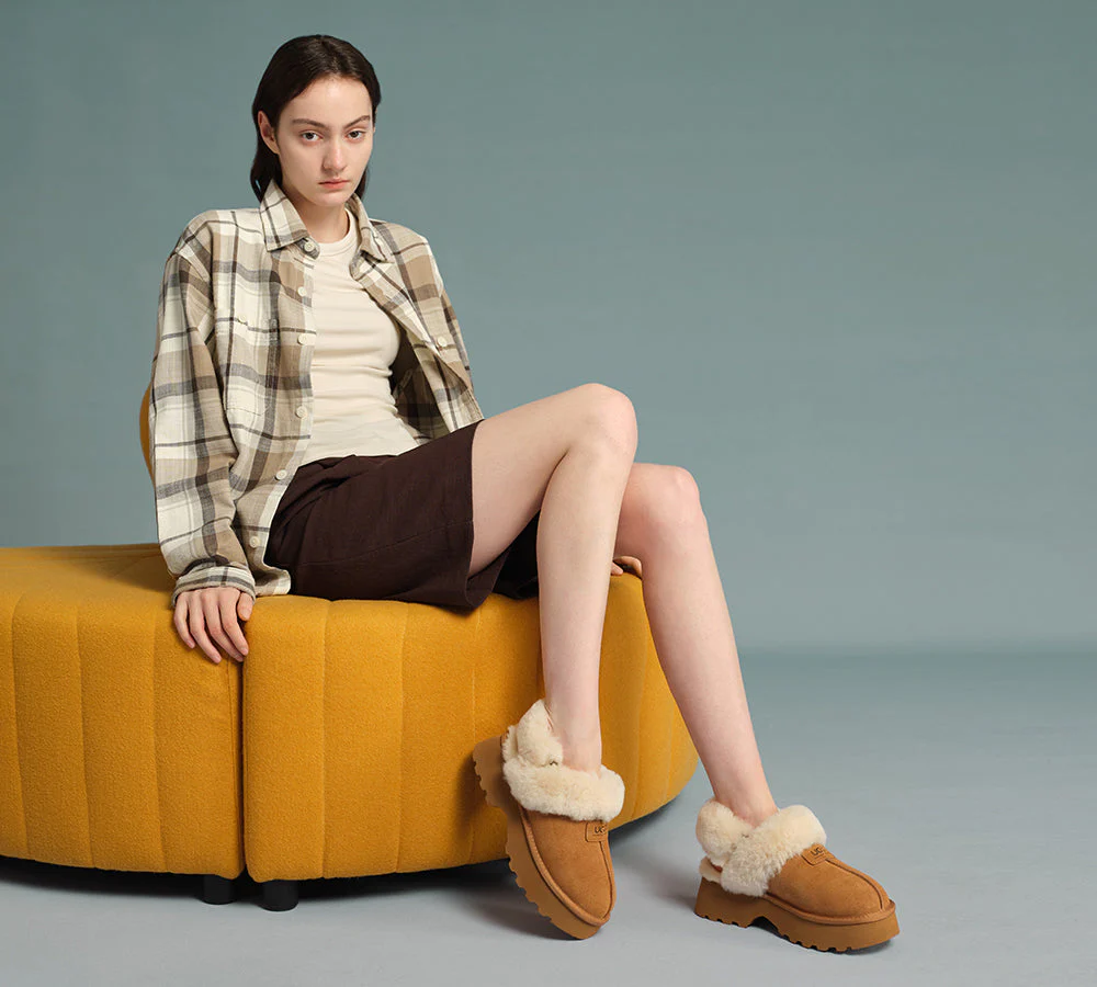 AUSTRALIAN SHEPHERD? UGG Slippers Women Removable Wool Strap Slingback Chunky Platform Muna