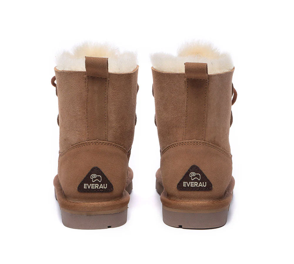 EVERAU? UGG Boots Women Sheepskin Wool Lace Up Short Stark