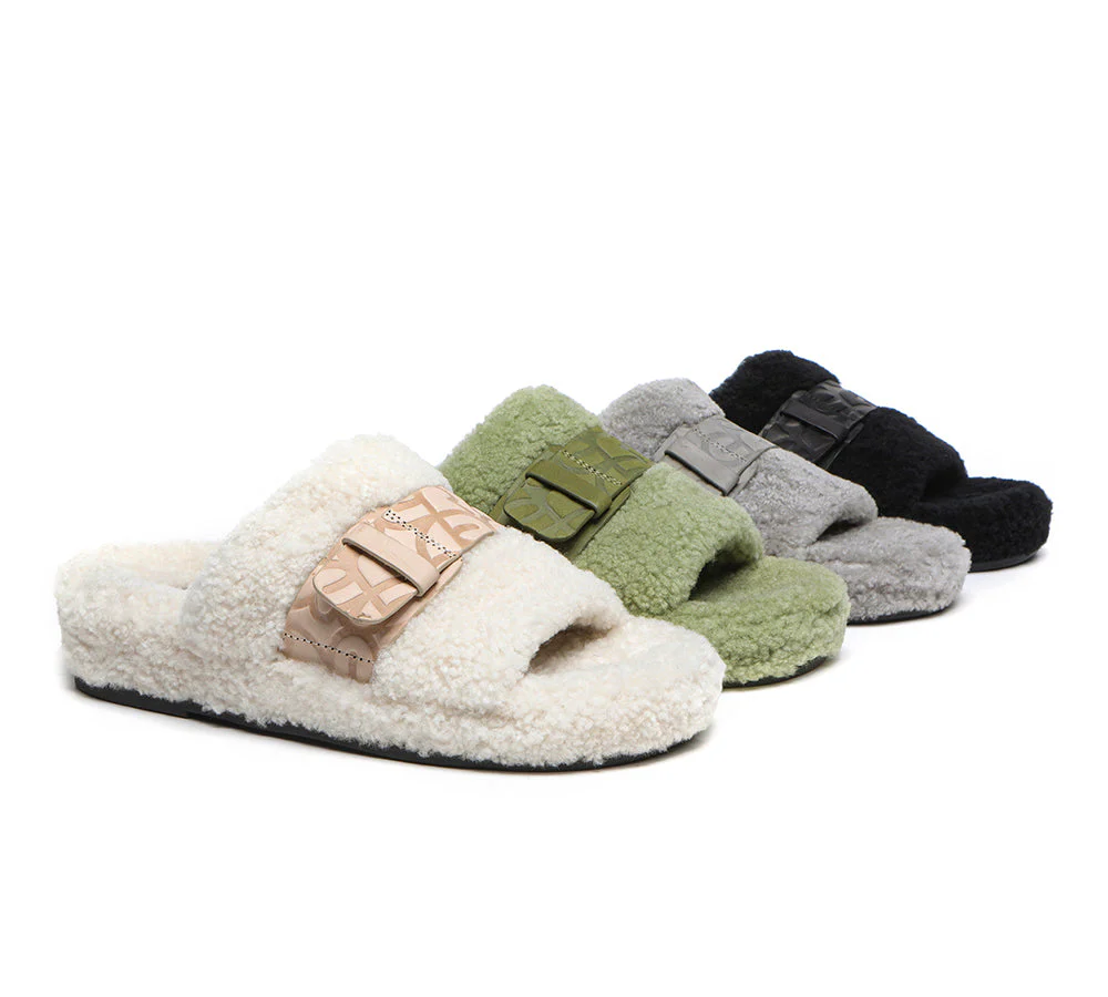 EVERAU? UGG Slippers Women Curly Sheepskin Wool Croft
