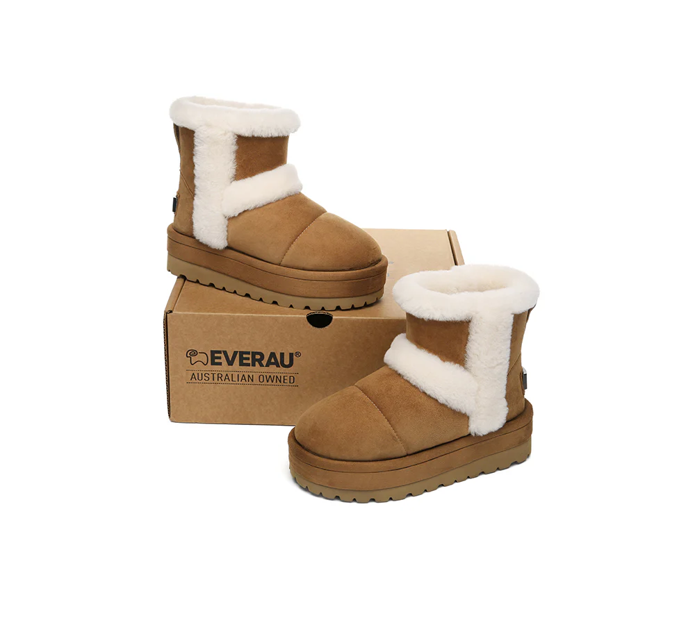 UGG EVERAU? UGG Boots Women Sheepskin Wool Shearling Lined Ankle Platform Udelia