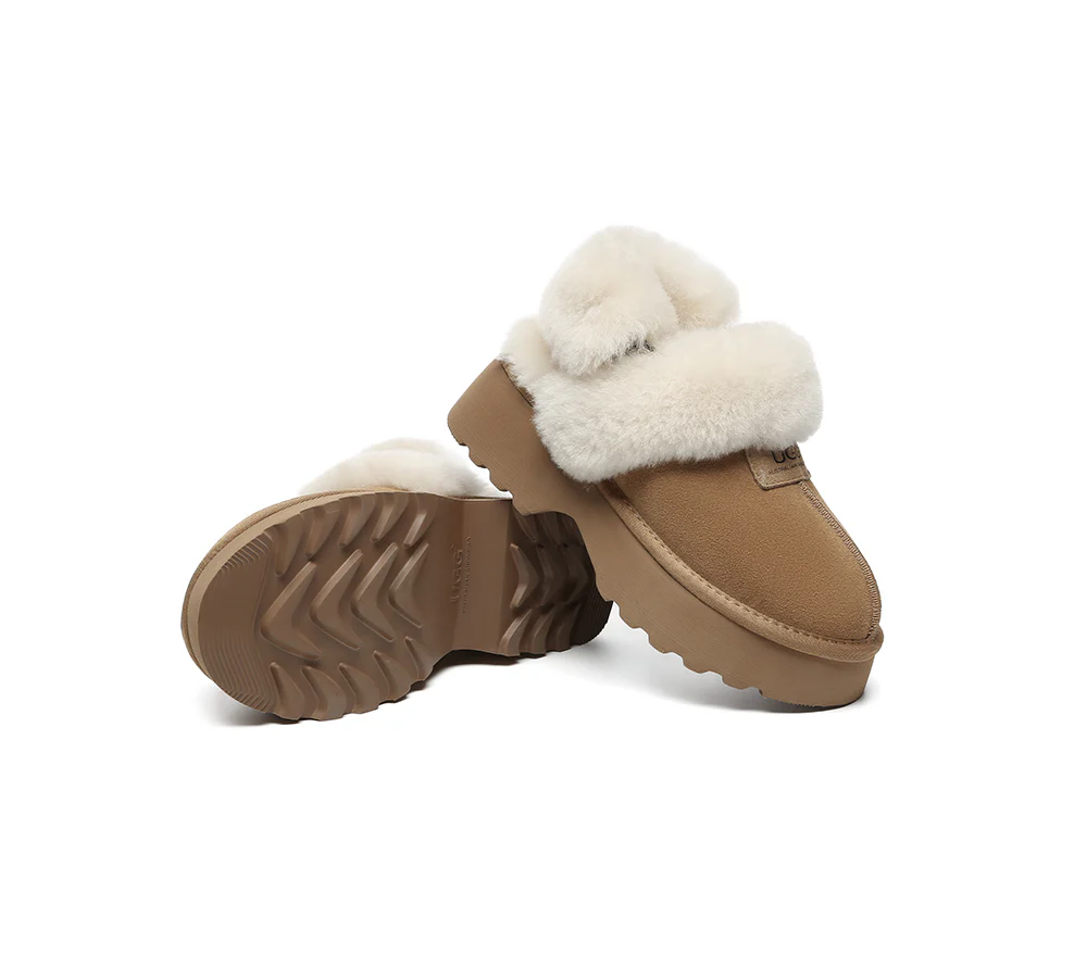 AUSTRALIAN SHEPHERD? UGG Slippers Women Removable Wool Strap Slingback Chunky Platform Muna