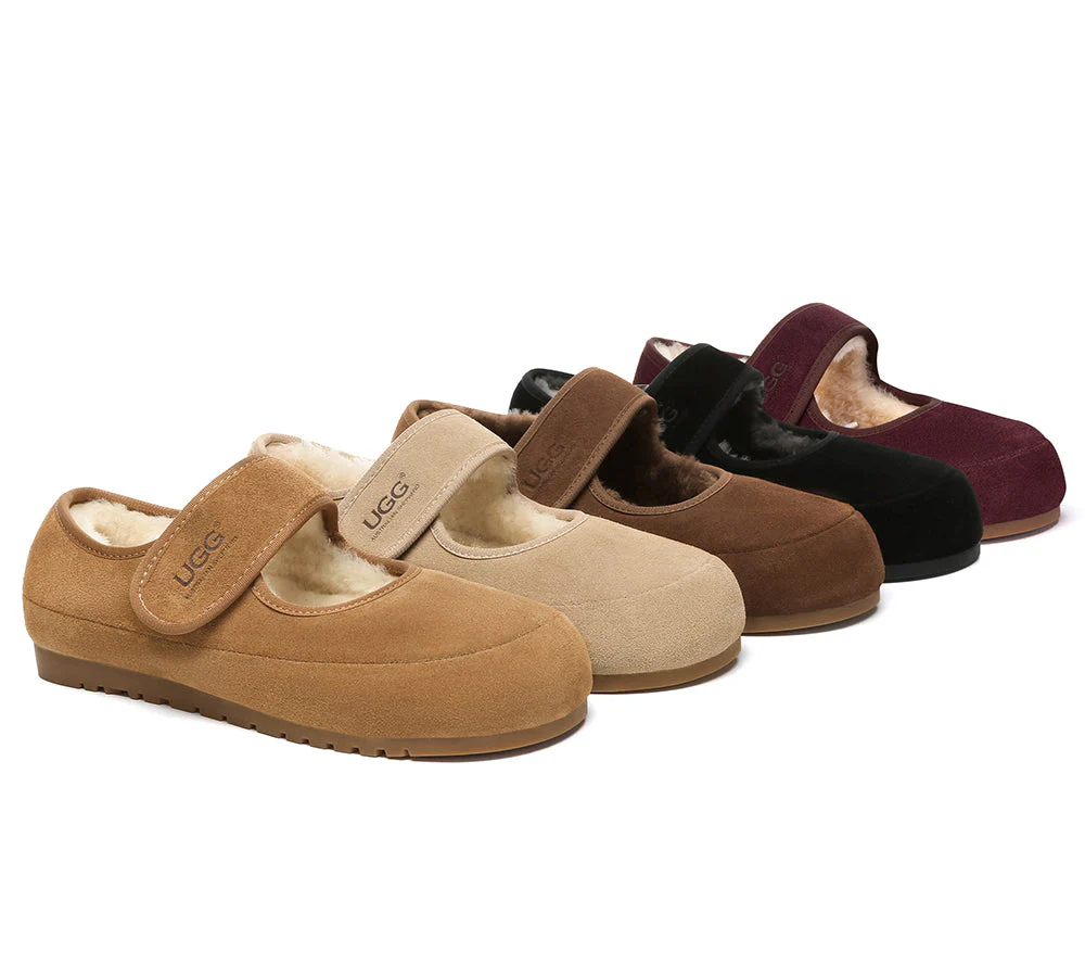 AUSTRALIAN SHEPHERD? UGG Slippers Sheepskin Wool Adjustable Strap Mary Jane Millie
