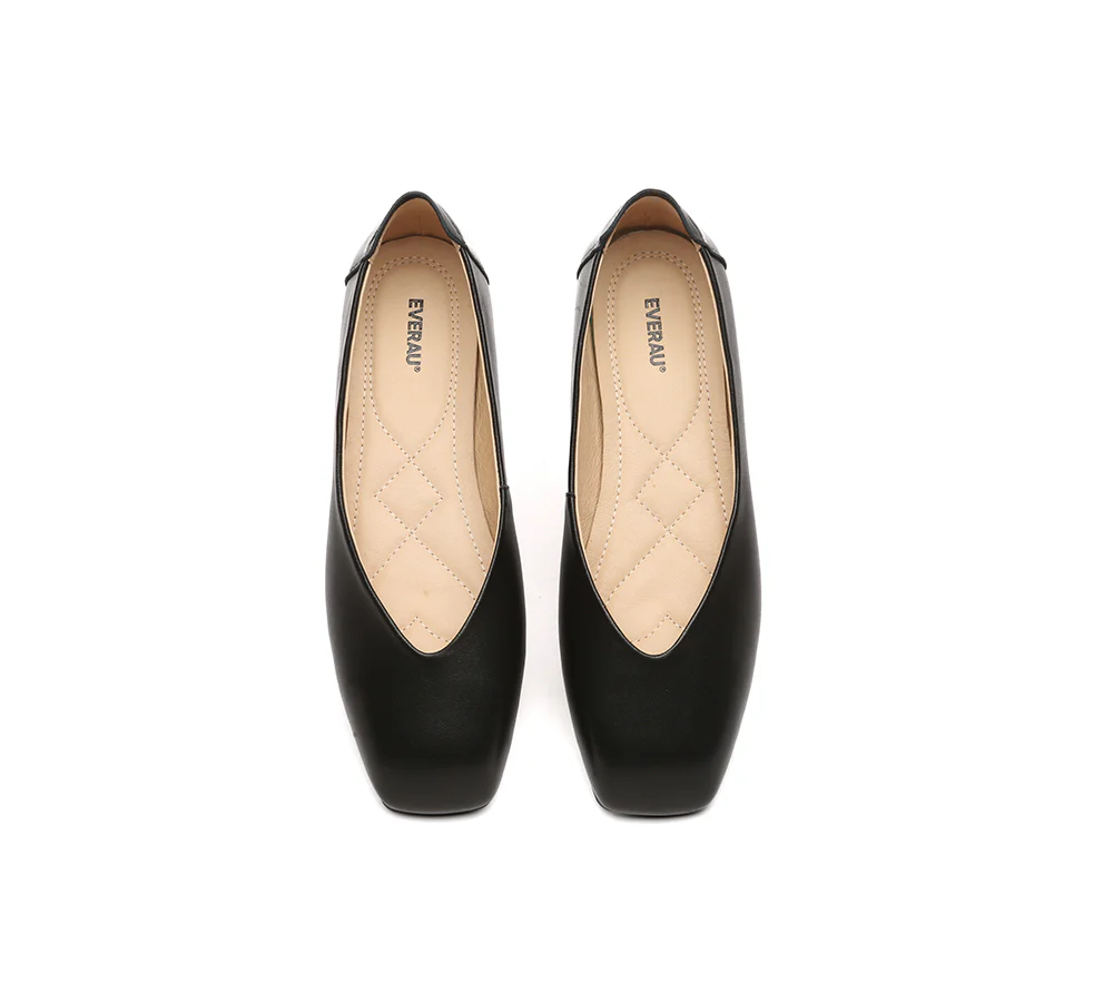 EVERAU? Women Leather Square Toe Ballet Flats Linda