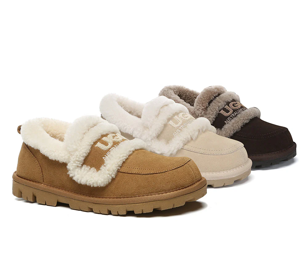 AUSTRALIAN SHEPHERD? UGG Slippers Women Sheepskin Wool Ankle Rilee Loafers