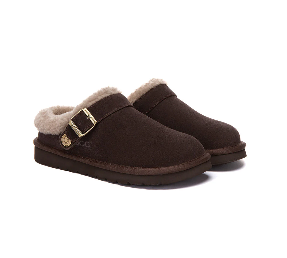 AUSTRALIAN SHEPHERD? UGG Slippers Sheepskin Wool Adjustable Strap Ankle Clog Pulsey