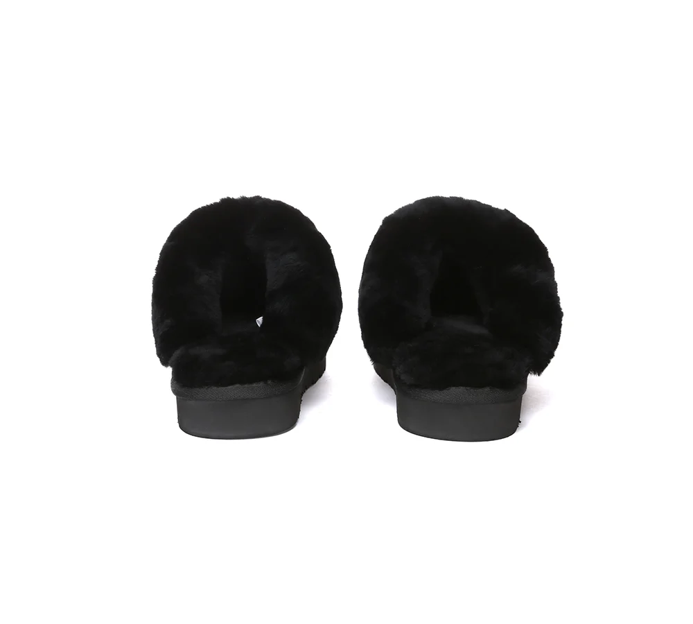 EVERAU? UGG Slippers Sheepskin Wool Suede Scuff Muffin