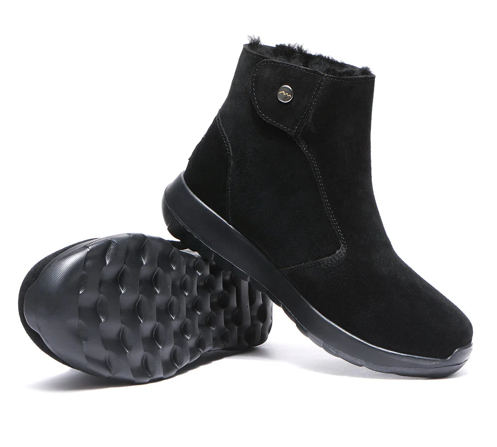 TARRAMARRA? Women Leather Sheepskin Wool Button Zipper Ankle Boots Tyria