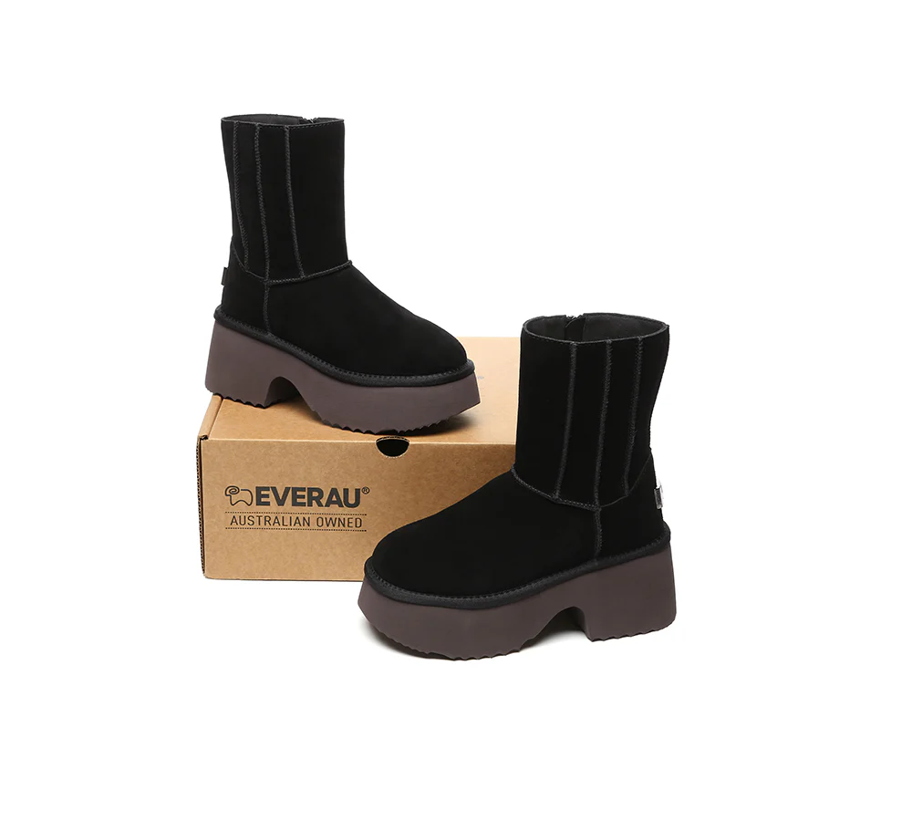 UGG EVERAU? UGG Boots Short Zipper Chunky Platform Yuana