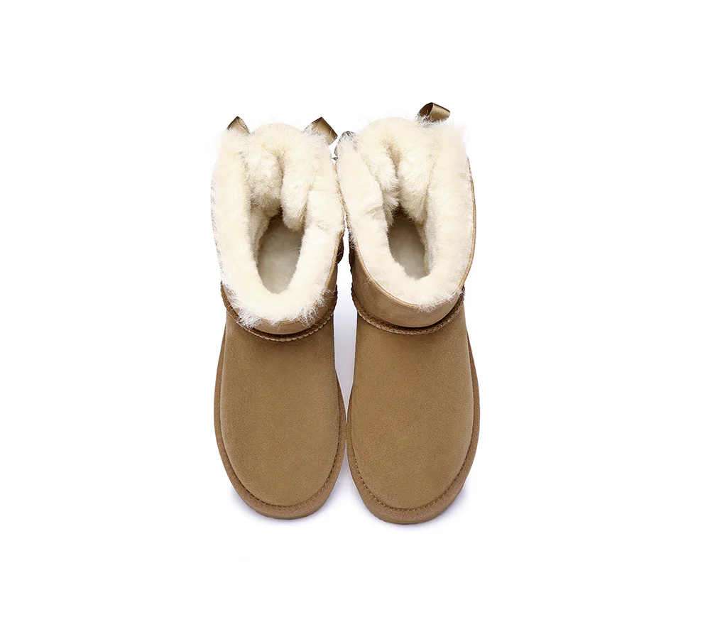Urban UGG? UGG Boots Women Double faced Sheepskin Wool Mini Back Bow