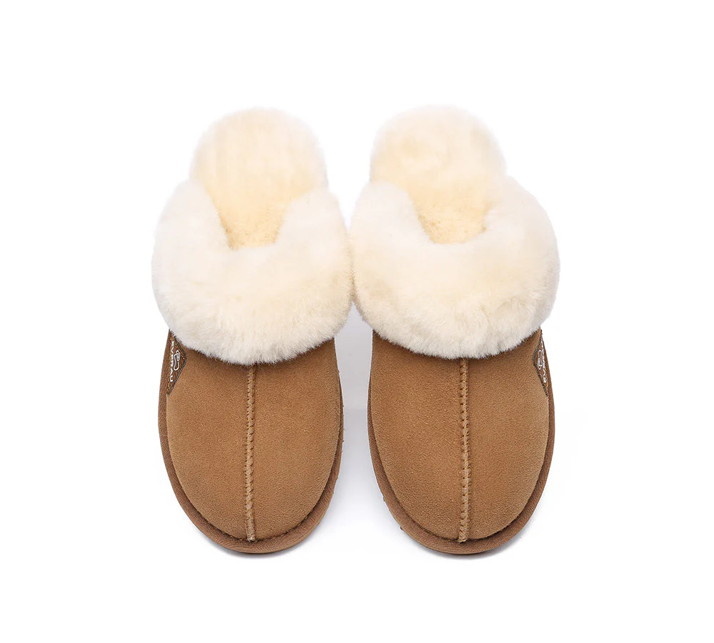 EVERAU? UGG Slippers Premium Sheepskin Wool Scuff Muffin