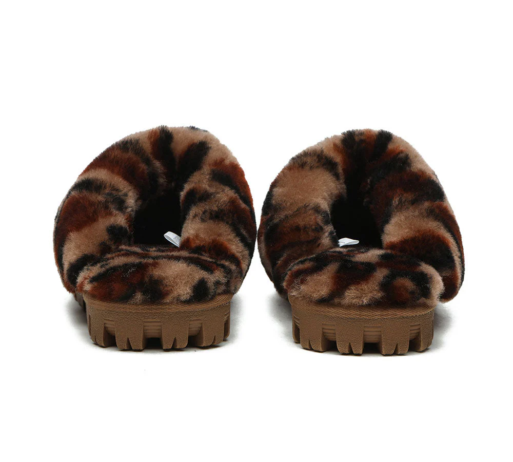 AUSTRALIAN SHEPHERD? UGG Slippers Women Double Face Sheepskin Wool Leopard Print