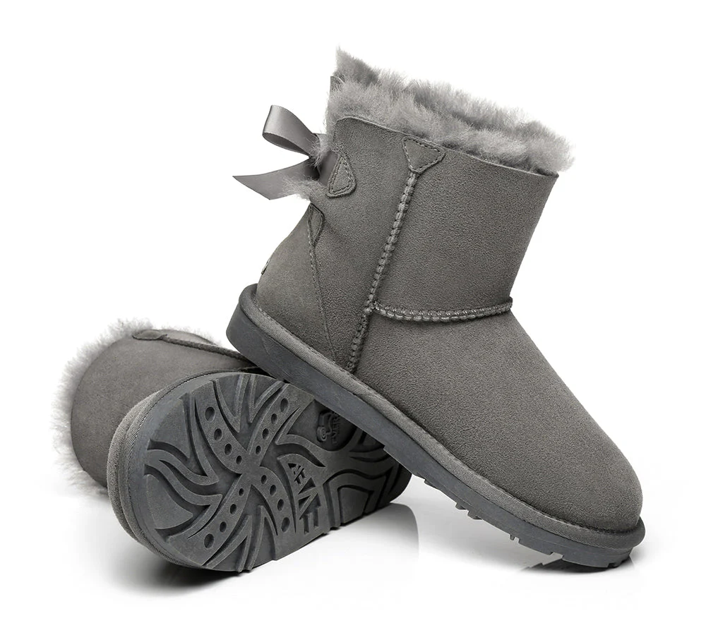 EVERAU? UGG Boots Women Sheepskin Wool Mini Single Back Bow