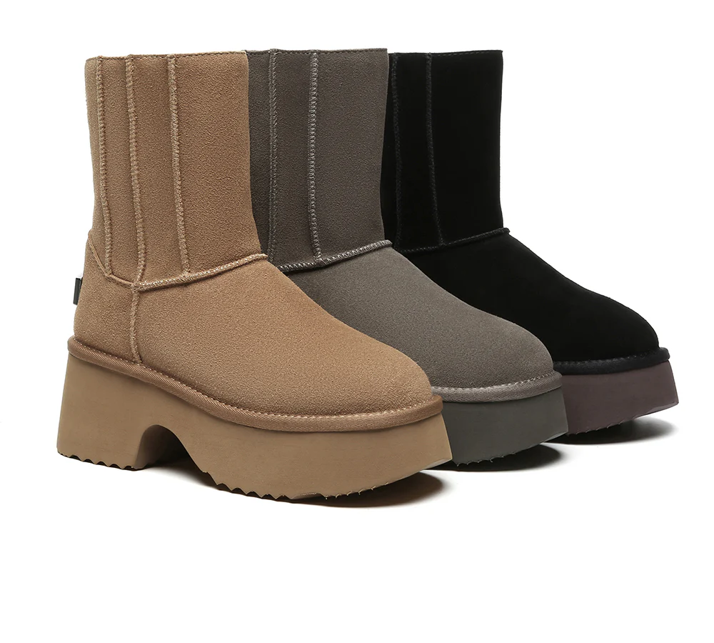 UGG EVERAU? UGG Boots Short Zipper Chunky Platform Yuana