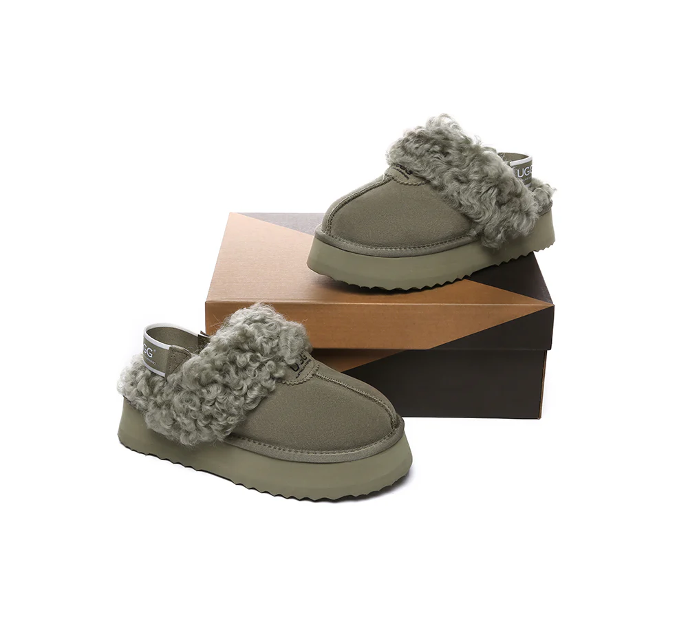AUSTRALIAN SHEPHERD? 2-Way Style UGG Slippers Women Removable Strap Slingback Platform Waffle Curly